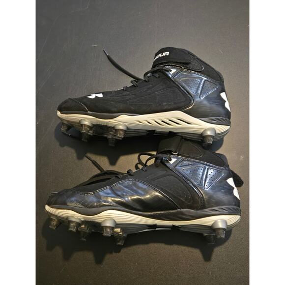 Under Armour Cleats Mens 13 Black Mid-Top Strap Lace-Up Athletic Football Game - Picture 4 of 5